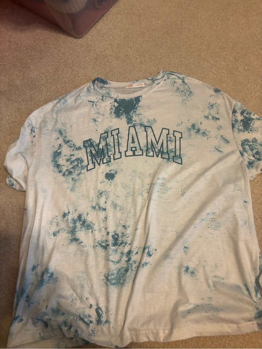ROMWE White Tee with Teal Tie-Dye 'MIAMI' Graphic